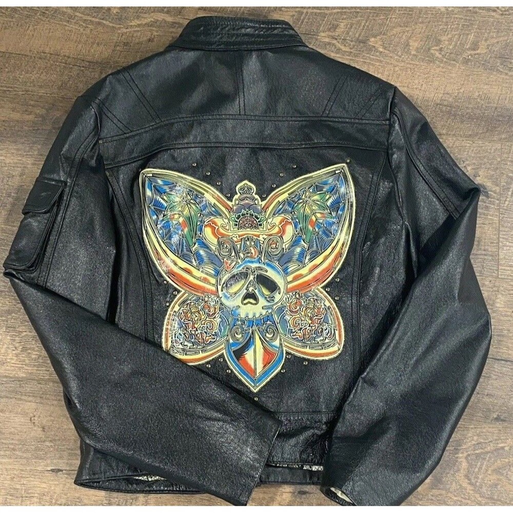Vintage Women’s Y2k Wilsons leather skull Rock Goth Moto Jacket Studded Small